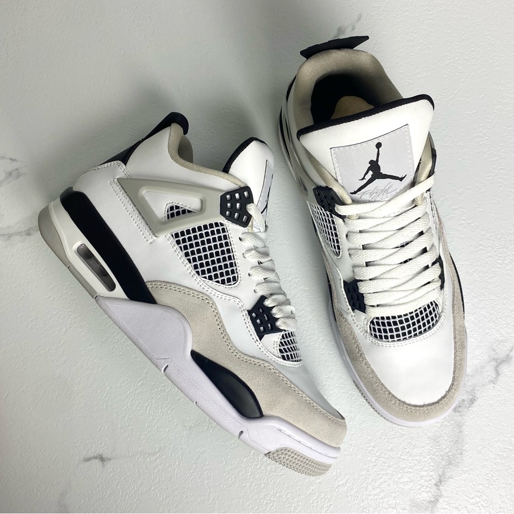 Jordan 4 Retro Military Black -Men’s White and Black Air Jordan Sneakers - Picture 7 of 10